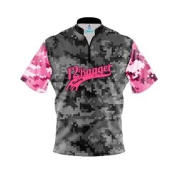 12Bagger Grey Pink Digital Camo Fast Track CoolWick Bowling Jersey