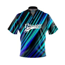 12Bagger Blue Green Digital Stripes Fast Track CoolWick Bowling Jersey