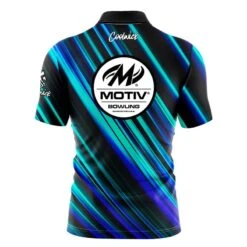 Motiv Blue Green Digital Stripes Fast Track CoolWick Bowling Jersey -Bowler Smart Shop 2023 motiv Blue Green Digital stripe Jersey back