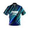 Storm Blue Green Digital Stripes Fast Track CoolWick Bowling Jersey 2 Storm Blue Green Digital Stripes Fast Track CoolWick Bowling Jersey -Bowler Smart Shop 2023 storm Blue Green Digital stripe Jersey Front