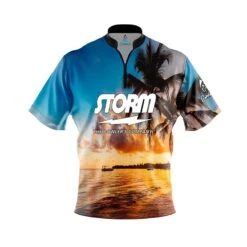 Storm Sunset Palm Trees Fast Track CoolWick Bowling Jersey