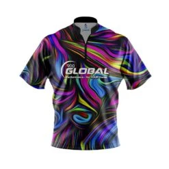 900 Global Psychedelic Swirl Quick Ship CoolWick Sash Zip Bowling Jersey