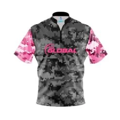900 Global Grey Pink Digital Camo Fast Track CoolWick Bowling Jersey