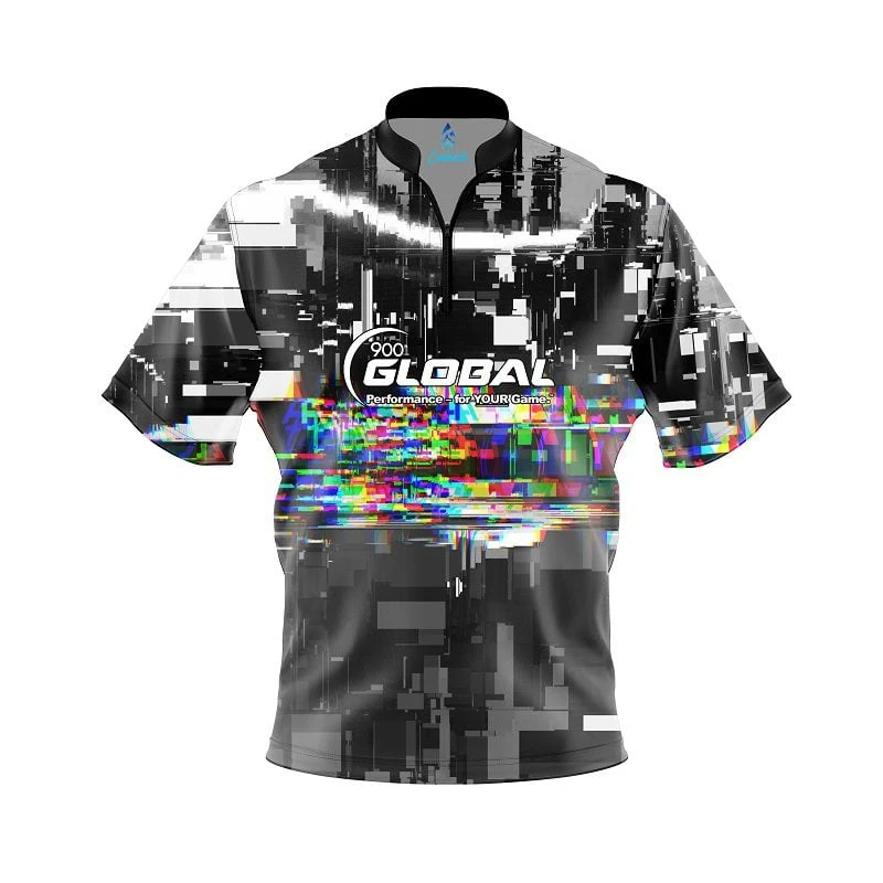 900 Global Glitch Quick Ship CoolWick Sash Zip Bowling Jersey 3 900 Global Glitch Quick Ship CoolWick Sash Zip Bowling Jersey