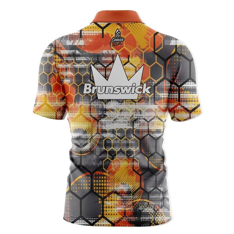 Brunswick Fire Honeycomb Quick Ship CoolWick Sash Zip Bowling Jersey 4 Brunswick Fire Honeycomb Quick Ship CoolWick Sash Zip Bowling Jersey - Image 2
