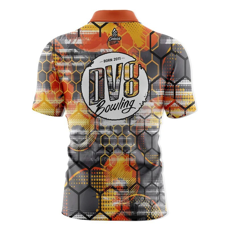 DV8 Fire Honeycomb Quick Ship CoolWick Sash Zip Bowling Jersey 4 DV8 Fire Honeycomb Quick Ship CoolWick Sash Zip Bowling Jersey - Image 2