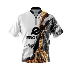 Ebonite Black And Gold Liquid Marble Quick Ship CoolWick Sash Zip Bowling Jersey