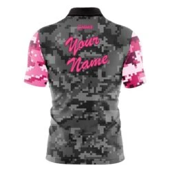 Hammer Grey Pink Digital Camo Fast Track CoolWick Bowling Jersey -Bowler Smart Shop Grey Pink Digital Camo Fast Track Back 1