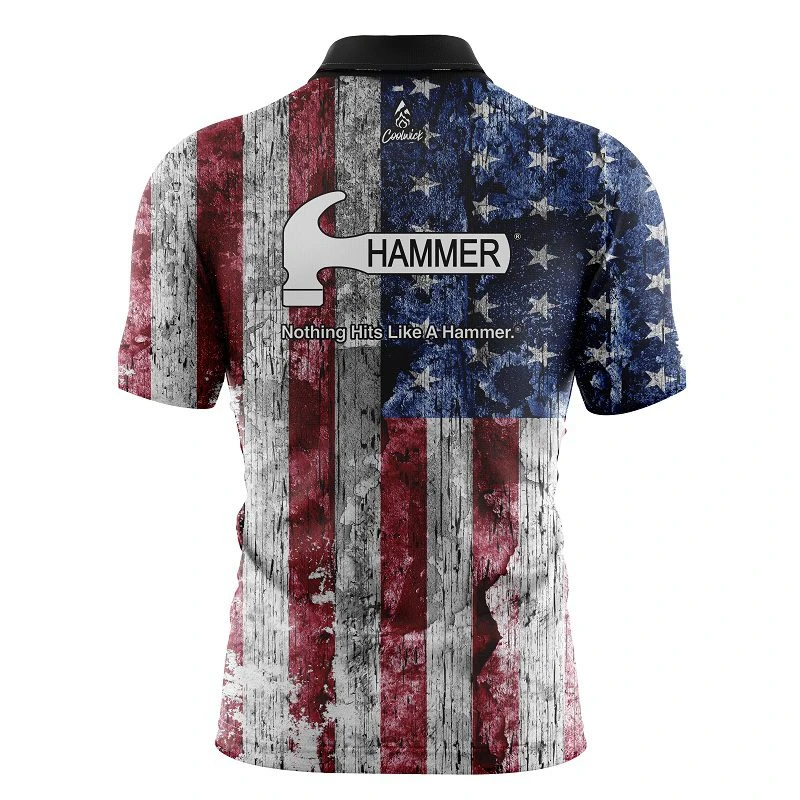 Hammer Rustic Flag Quick Ship CoolWick Sash Zip Bowling Jersey 4 Hammer Rustic Flag Quick Ship CoolWick Sash Zip Bowling Jersey - Image 2