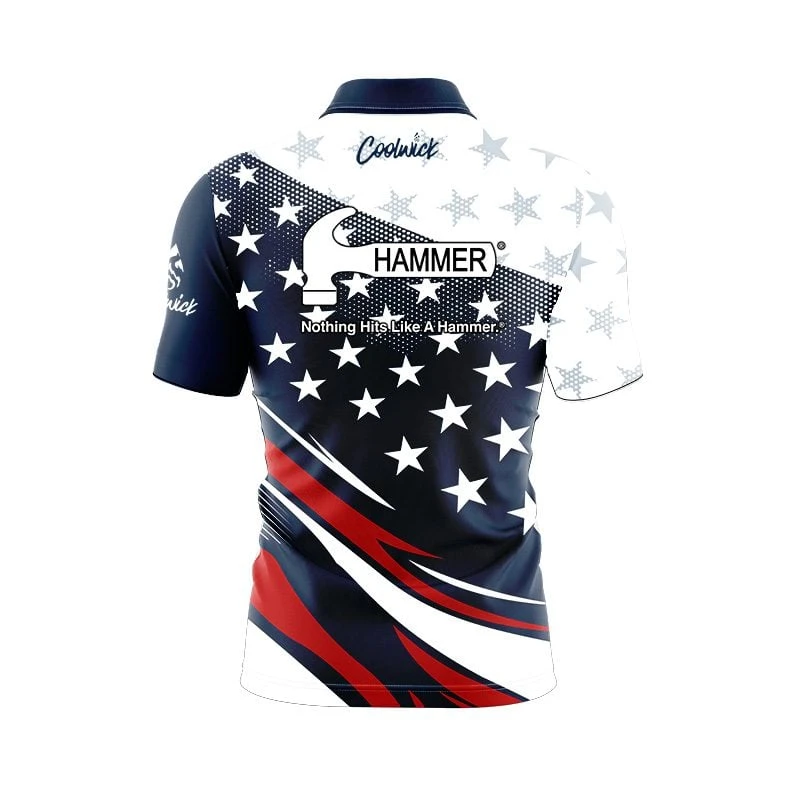Hammer American Sport Wave Quick Ship CoolWick Sash Zip Bowling Jersey 4 Hammer American Sport Wave Quick Ship CoolWick Sash Zip Bowling Jersey - Image 2