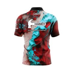 Hammer Bloody Teal Quick Ship CoolWick Sash Zip Bowling Jersey -Bowler Smart Shop Hammer Blood Teal Back