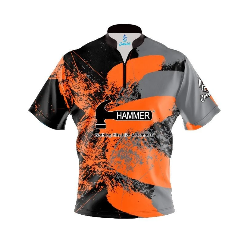 Hammer Orange Splash Quick Ship CoolWick Sash Zip Bowling Jersey 3 Hammer Orange Splash Quick Ship CoolWick Sash Zip Bowling Jersey