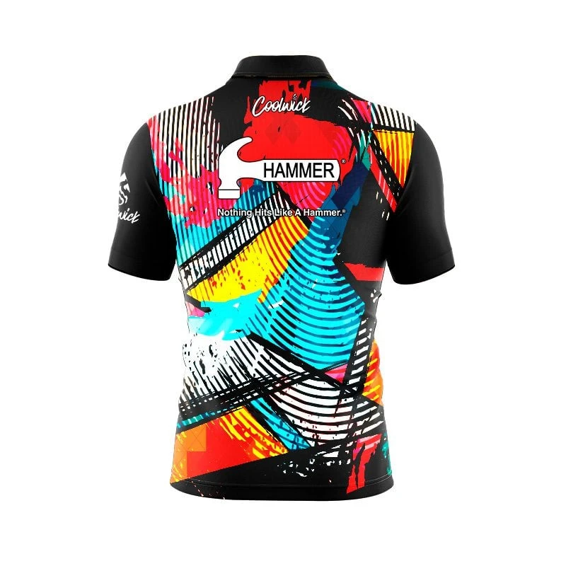 Hammer Shattered Spectrum Quick Ship CoolWick Sash Zip Bowling Jersey 4 Hammer Shattered Spectrum Quick Ship CoolWick Sash Zip Bowling Jersey - Image 2