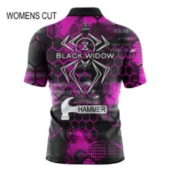 Hammer Black Widow Pink Honeycomb WOMEN’S Quick Ship CoolWick Sash Zip Bowling Jersey -Bowler Smart Shop Hammer black widow booth 2022 quick ship W back scaled 1 scaled 1