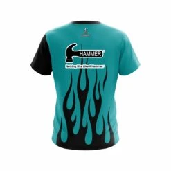 Hammer Cyan Flaming CoolWick Bowling Jersey -Bowler Smart Shop Jersey BACK Black Flames Cyan copyhammer scaled 1 scaled 1