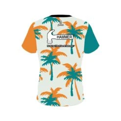 Hammer Teal Orange Palm Trees CoolWick Bowling Jersey -Bowler Smart Shop Jersey BACK Palm Tree Orange Teal hammer scaled 1 scaled 1