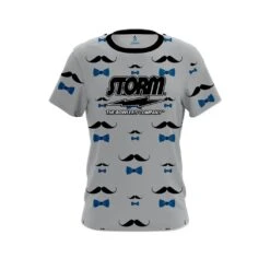 Storm Grey Blue Mustache CoolWick Bowling Jersey