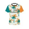 Hammer Teal Orange Palm Trees CoolWick Bowling Jersey -Bowler Smart Shop Jersey FRONT Palm Tree Orange Teal hammer scaled 1 scaled 1