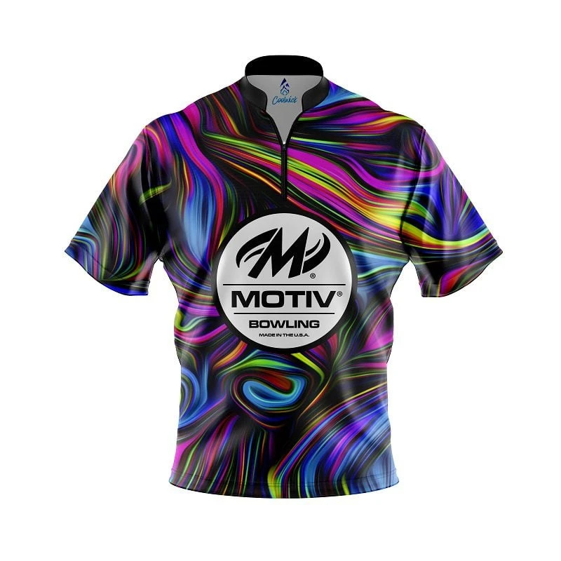 Motiv Psychedelic Swirl Quick Ship CoolWick Sash Zip Bowling Jersey 3 Motiv Psychedelic Swirl Quick Ship CoolWick Sash Zip Bowling Jersey