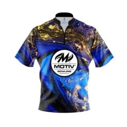 Motiv Blue Gold Liquid Marble Quick Ship CoolWick Sash Zip Bowling Jersey