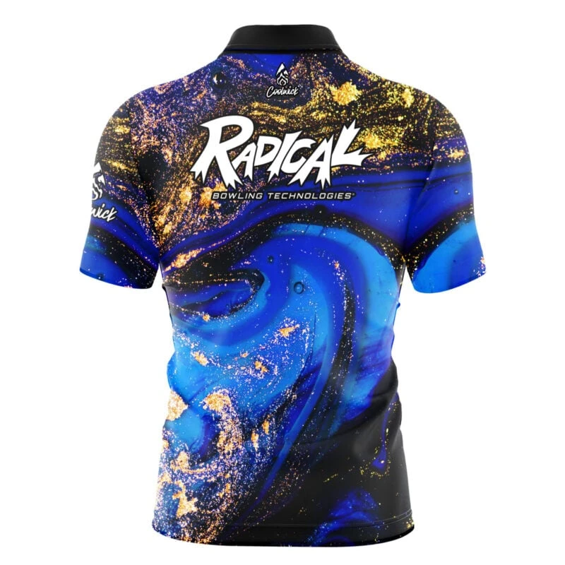 Radical Blue Gold Liquid Marble Quick Ship CoolWick Sash Zip Bowling Jersey 4 Radical Blue Gold Liquid Marble Quick Ship CoolWick Sash Zip Bowling Jersey - Image 2