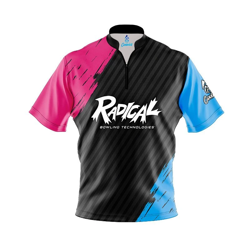 Radical House Shot Quick Ship CoolWick Sash Zip Bowling Jersey 3 Radical House Shot Quick Ship CoolWick Sash Zip Bowling Jersey