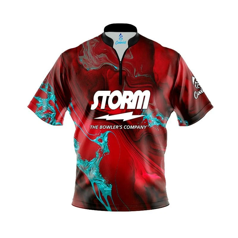Storm Bloody Teal Quick Ship CoolWick Sash Zip Bowling Jersey 3 Storm Bloody Teal Quick Ship CoolWick Sash Zip Bowling Jersey