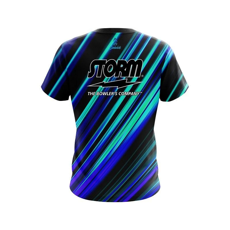 Storm Blue And Green Digital Stripe CoolWick Bowling Jersey 4 Storm Blue And Green Digital Stripe CoolWick Bowling Jersey - Image 2