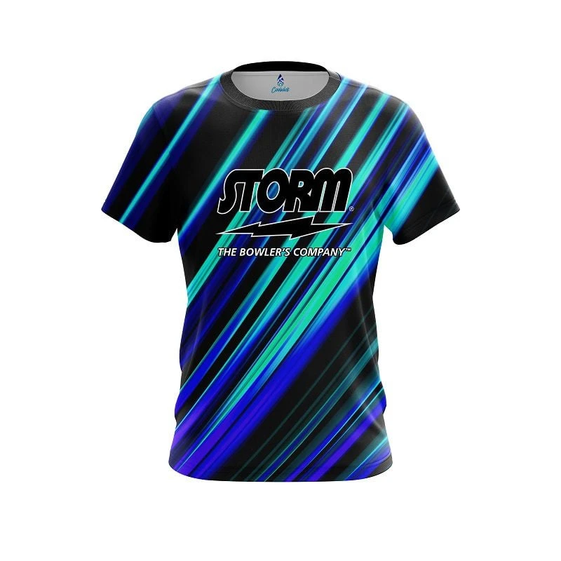 Storm Blue And Green Digital Stripe CoolWick Bowling Jersey 3 Storm Blue And Green Digital Stripe CoolWick Bowling Jersey
