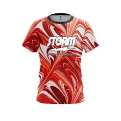 Storm Deep Red And White Liquid Swirls CoolWick Bowling Jersey