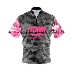 Storm Grey Pink Digital Camo Fast Track CoolWick Bowling Jersey
