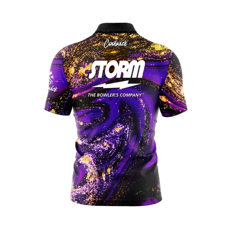 Storm Purple Gold Liquid Marble Quick Ship CoolWick Sash Zip Bowling Jersey 4 Storm Purple Gold Liquid Marble Quick Ship CoolWick Sash Zip Bowling Jersey - Image 2