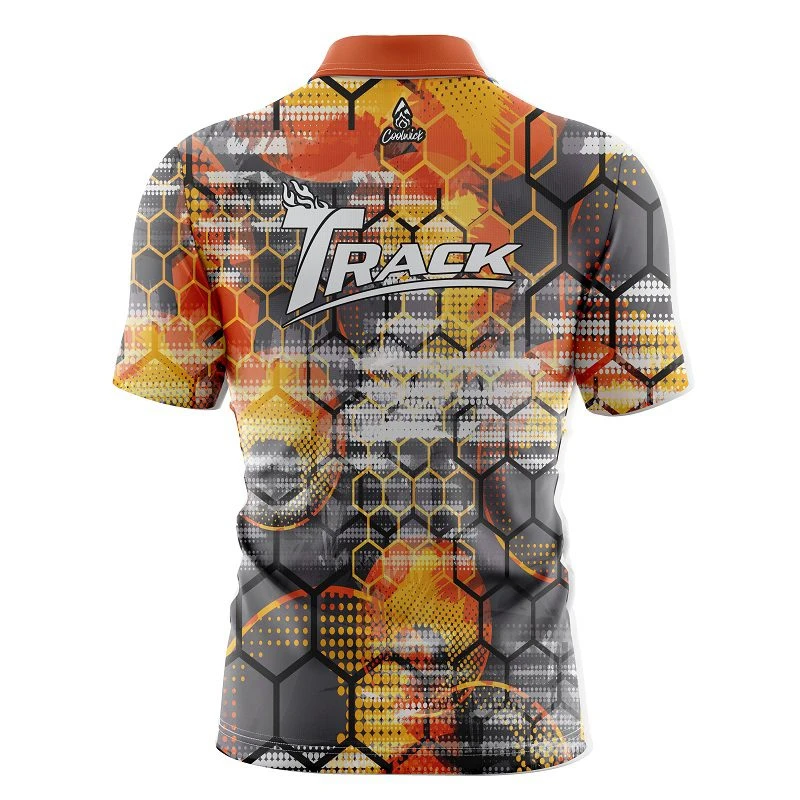 Track Fire Honeycomb Quick Ship CoolWick Sash Zip Bowling Jersey 4 Track Fire Honeycomb Quick Ship CoolWick Sash Zip Bowling Jersey - Image 2