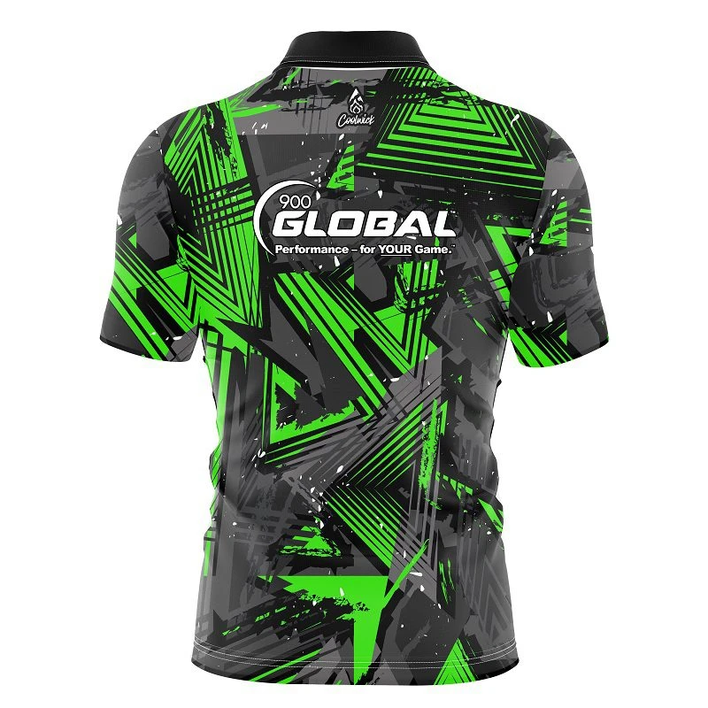 900 Global Green Triangles Quick Ship CoolWick Sash Zip Bowling Jersey 4 900 Global Green Triangles Quick Ship CoolWick Sash Zip Bowling Jersey - Image 2