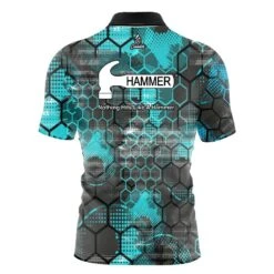 Hammer Teal Honeycomb Quick Ship CoolWick Sash Zip Bowling Jersey 5 Hammer Teal Honeycomb Quick Ship CoolWick Sash Zip Bowling Jersey -Bowler Smart Shop VIRTUAL BACK Teal honeycombc Hammer