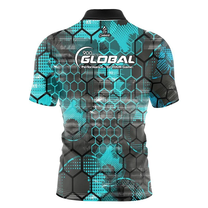900 Global Teal Honeycomb Quick Ship CoolWick Sash Zip Bowling Jersey 4 900 Global Teal Honeycomb Quick Ship CoolWick Sash Zip Bowling Jersey - Image 2