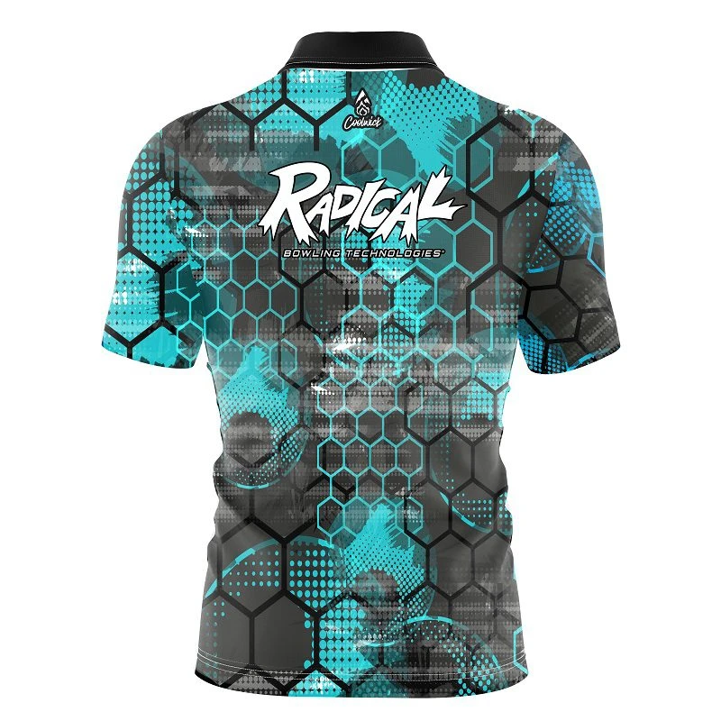 Radical Teal Honeycomb Quick Ship CoolWick Sash Zip Bowling Jersey 4 Radical Teal Honeycomb Quick Ship CoolWick Sash Zip Bowling Jersey - Image 2