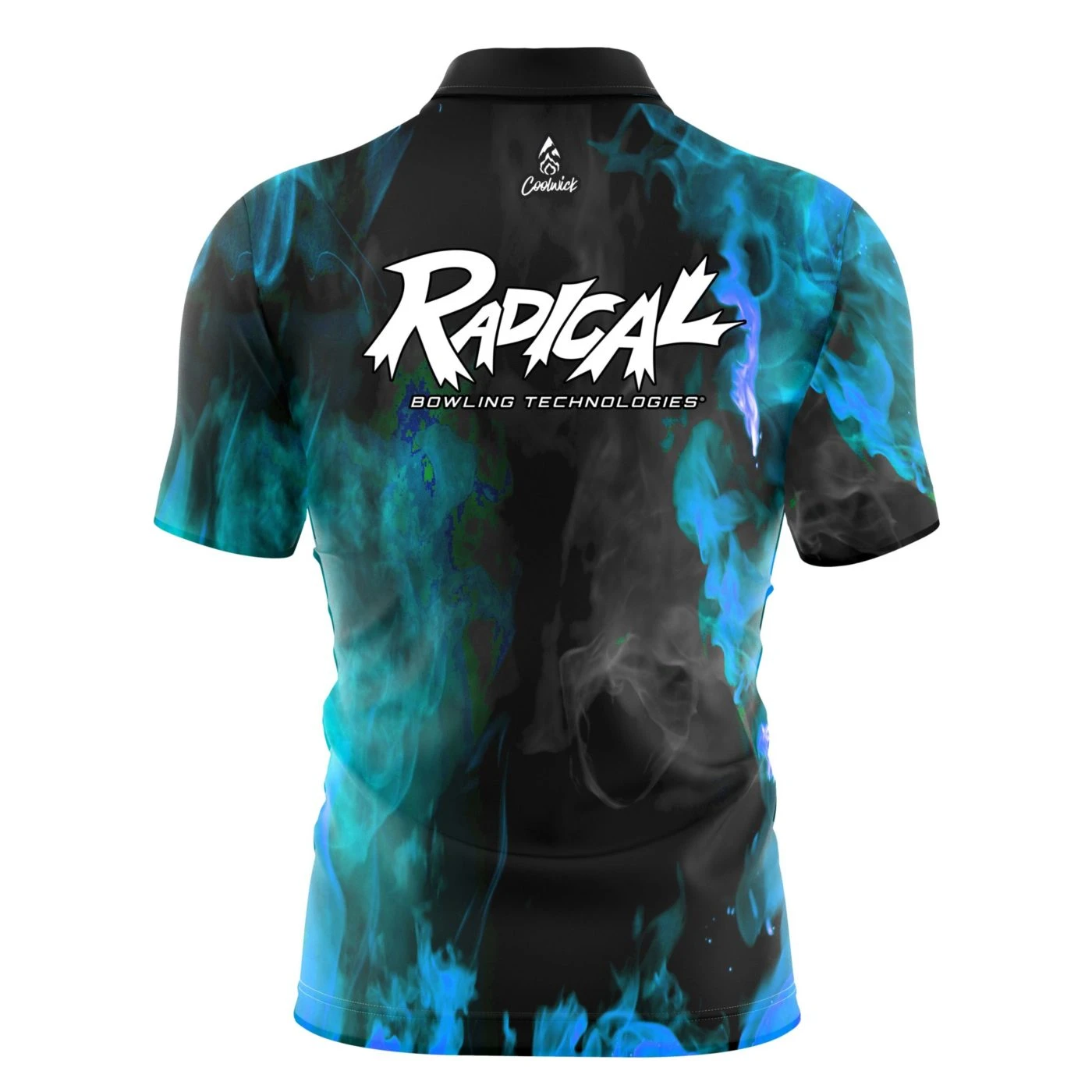 Radical Blue Flame Quick Ship CoolWick Sash Zip Bowling Jersey 4 Radical Blue Flame Quick Ship CoolWick Sash Zip Bowling Jersey - Image 2
