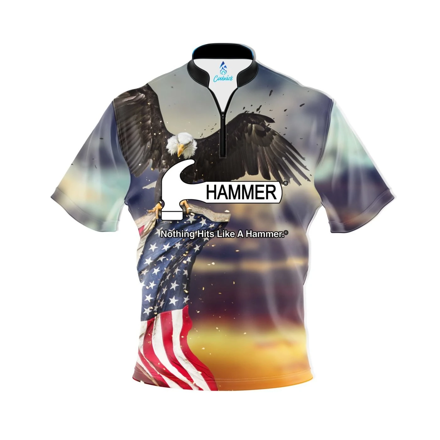 Hammer Sunset Eagle 2.0 Quick Ship CoolWick Sash Zip Bowling Jersey 3 Hammer Sunset Eagle 2.0 Quick Ship CoolWick Sash Zip Bowling Jersey