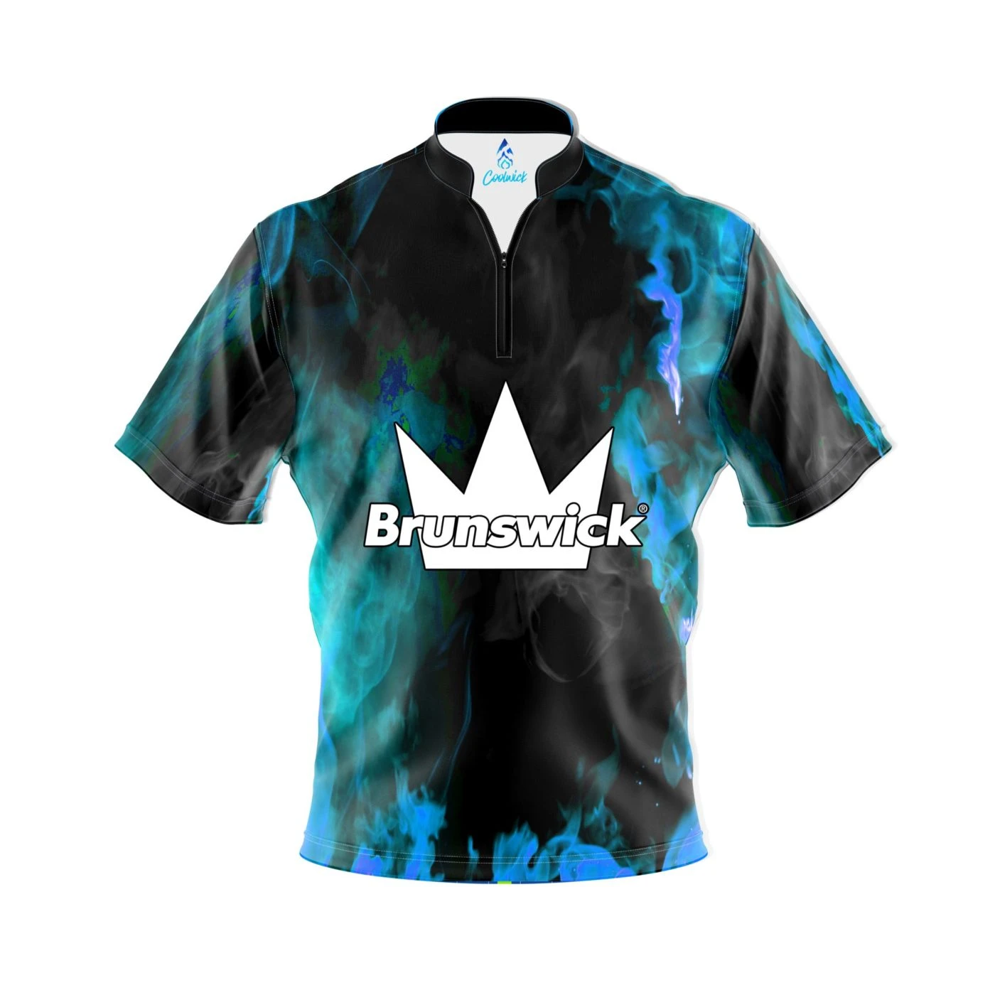 Brunswick Blue Flame Quick Ship CoolWick Sash Zip Bowling Jersey 3 Brunswick Blue Flame Quick Ship CoolWick Sash Zip Bowling Jersey