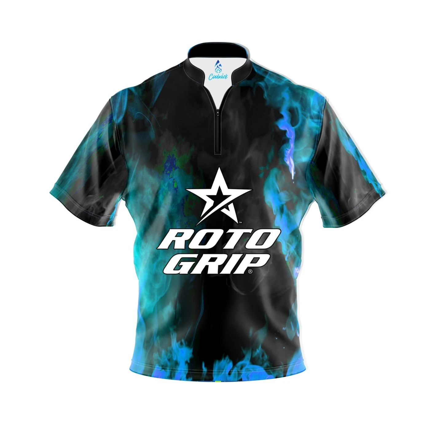 Roto Grip Blue Flame Quick Ship CoolWick Sash Zip Bowling Jersey 3 Roto Grip Blue Flame Quick Ship CoolWick Sash Zip Bowling Jersey