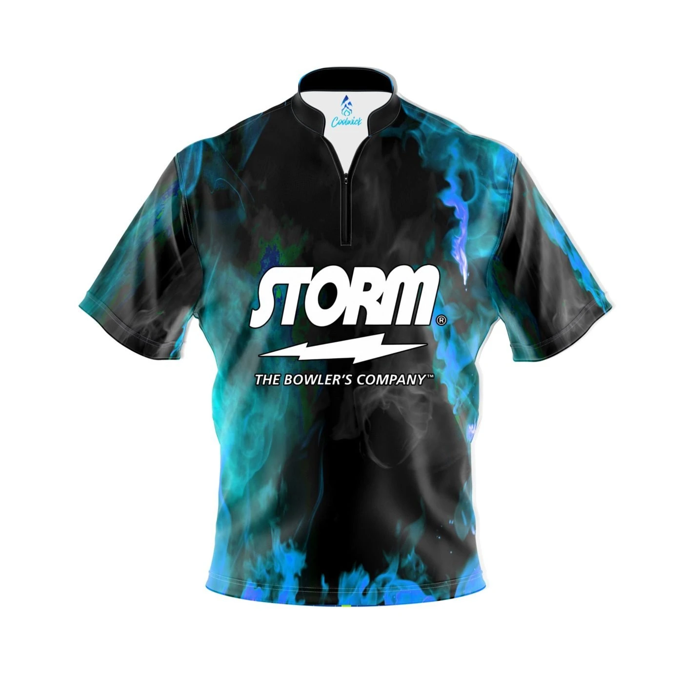 Storm Blue Flame Quick Ship CoolWick Sash Zip Bowling Jersey 3 Storm Blue Flame Quick Ship CoolWick Sash Zip Bowling Jersey