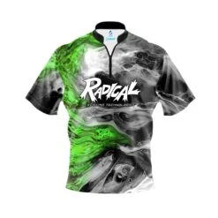 Radical Green Lava Quick Ship CoolWick Sash Zip Bowling Jersey