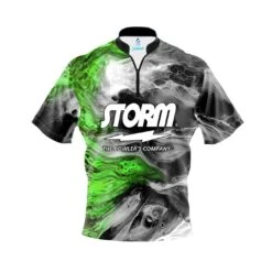 Storm Green Lava Quick Ship CoolWick Sash Zip Bowling Jersey