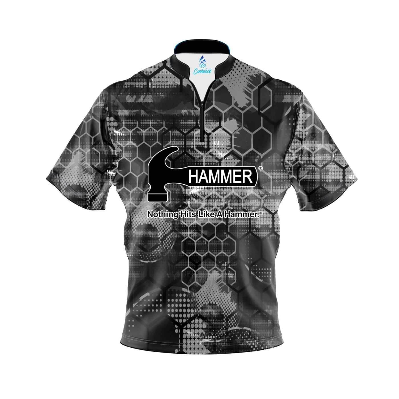 Hammer Blackout Honeycomb Quick Ship CoolWick Sash Zip Bowling Jersey 3 Hammer Blackout Honeycomb Quick Ship CoolWick Sash Zip Bowling Jersey