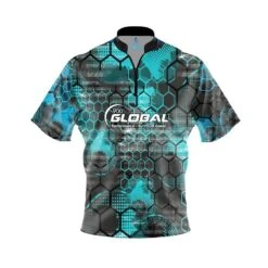 900 Global Teal Honeycomb Quick Ship CoolWick Sash Zip Bowling Jersey