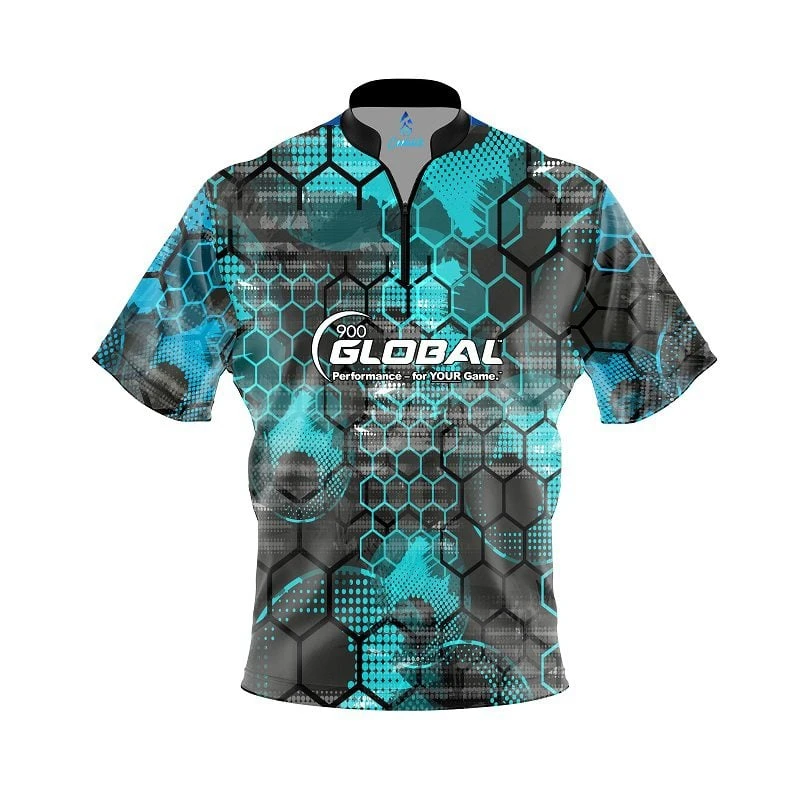 900 Global Teal Honeycomb Quick Ship CoolWick Sash Zip Bowling Jersey 3 900 Global Teal Honeycomb Quick Ship CoolWick Sash Zip Bowling Jersey
