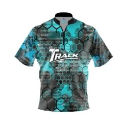 Track Teal Honeycomb Quick Ship CoolWick Sash Zip Bowling Jersey