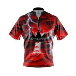 Brunswick Electrical Tornado Red Quick Ship CoolWick Sash Zip Bowling Jersey
