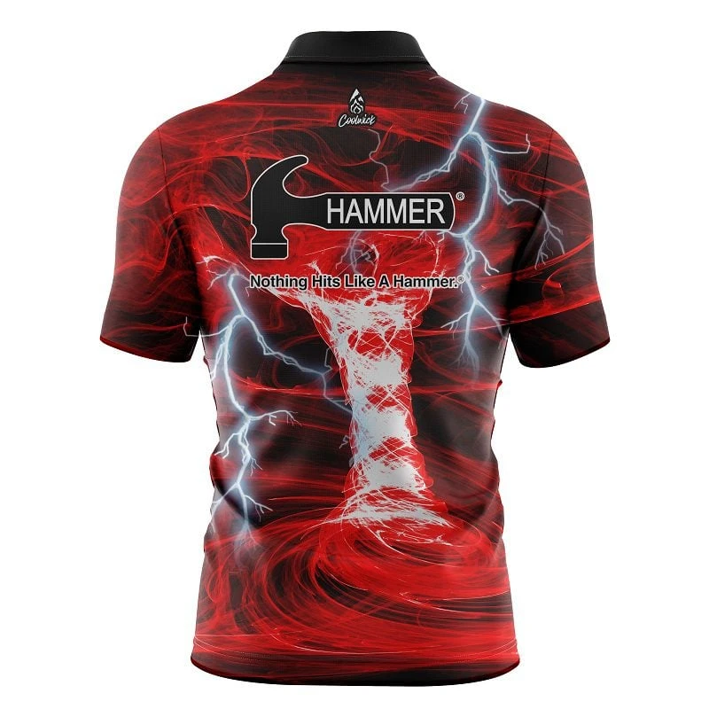 Hammer Electrical Tornado Red Quick Ship CoolWick Sash Zip Bowling Jersey 4 Hammer Electrical Tornado Red Quick Ship CoolWick Sash Zip Bowling Jersey - Image 2